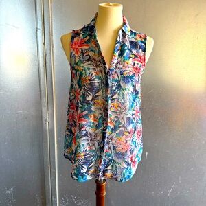 H&M Multicolor Tropical Floral Sleeveless Button-Front Blouse